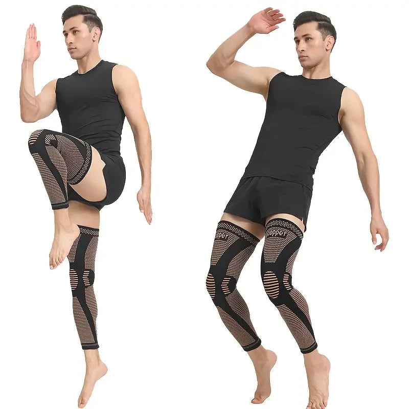 Genouillère de Compression Longue en Fibres de Cuivre – Maintien du Genou et de la Jambe, Extensible & Respirante – 1 ACHETÉE = 1 OFFERTE