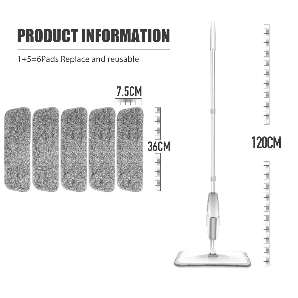 Balai Serpillère 360° avec spray intégré + 5 lingettes microfibres réutilisables et support mural OFFERTS