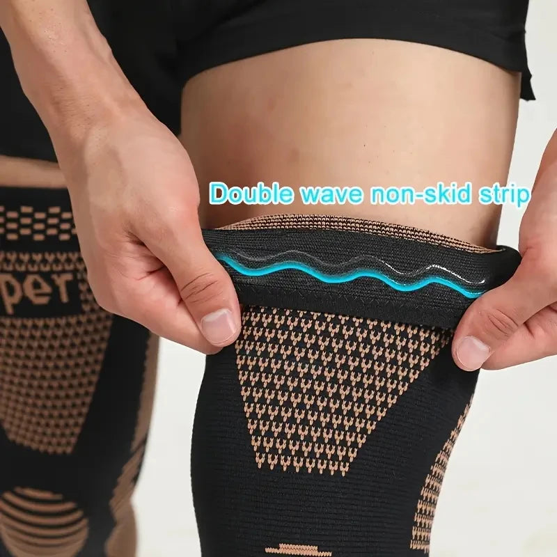 Genouillère de Compression Longue en Fibres de Cuivre – Maintien du Genou et de la Jambe, Extensible & Respirante – 1 ACHETÉE = 1 OFFERTE