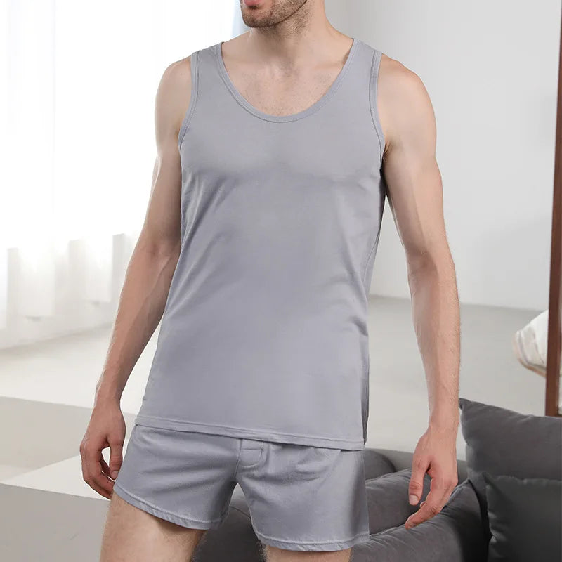 Pyjama homme d'été en coton sans manches avec short — ensemble léger grande taille