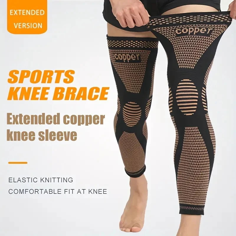 Genouillère de Compression Longue en Fibres de Cuivre – Maintien du Genou et de la Jambe, Extensible & Respirante – 1 ACHETÉE = 1 OFFERTE