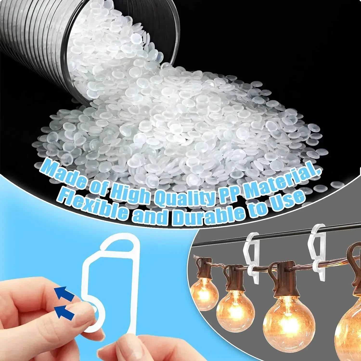 100x Clips crochets pour installation guirlande d'extérieur