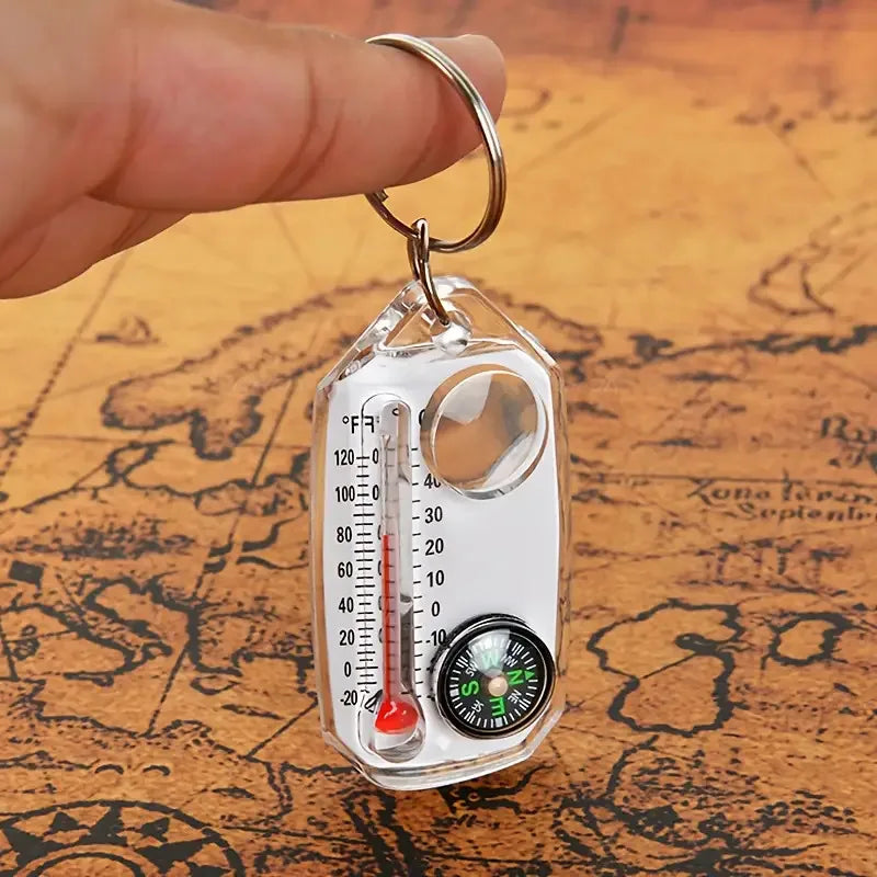 3-in-1 Multifunction Keychain: Compass, Thermometer, and Magnifying Glass - BUY 1 GET 1 FREE