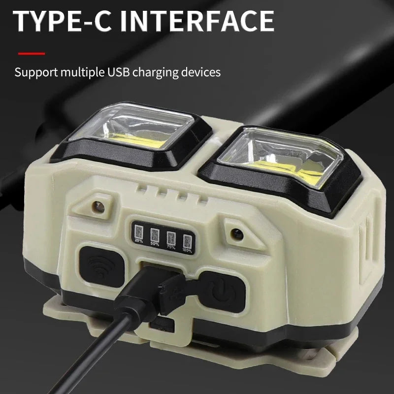 Lampe Frontale LED COB Rechargeable à Capteur - Idéale pour Camping & Cyclisme