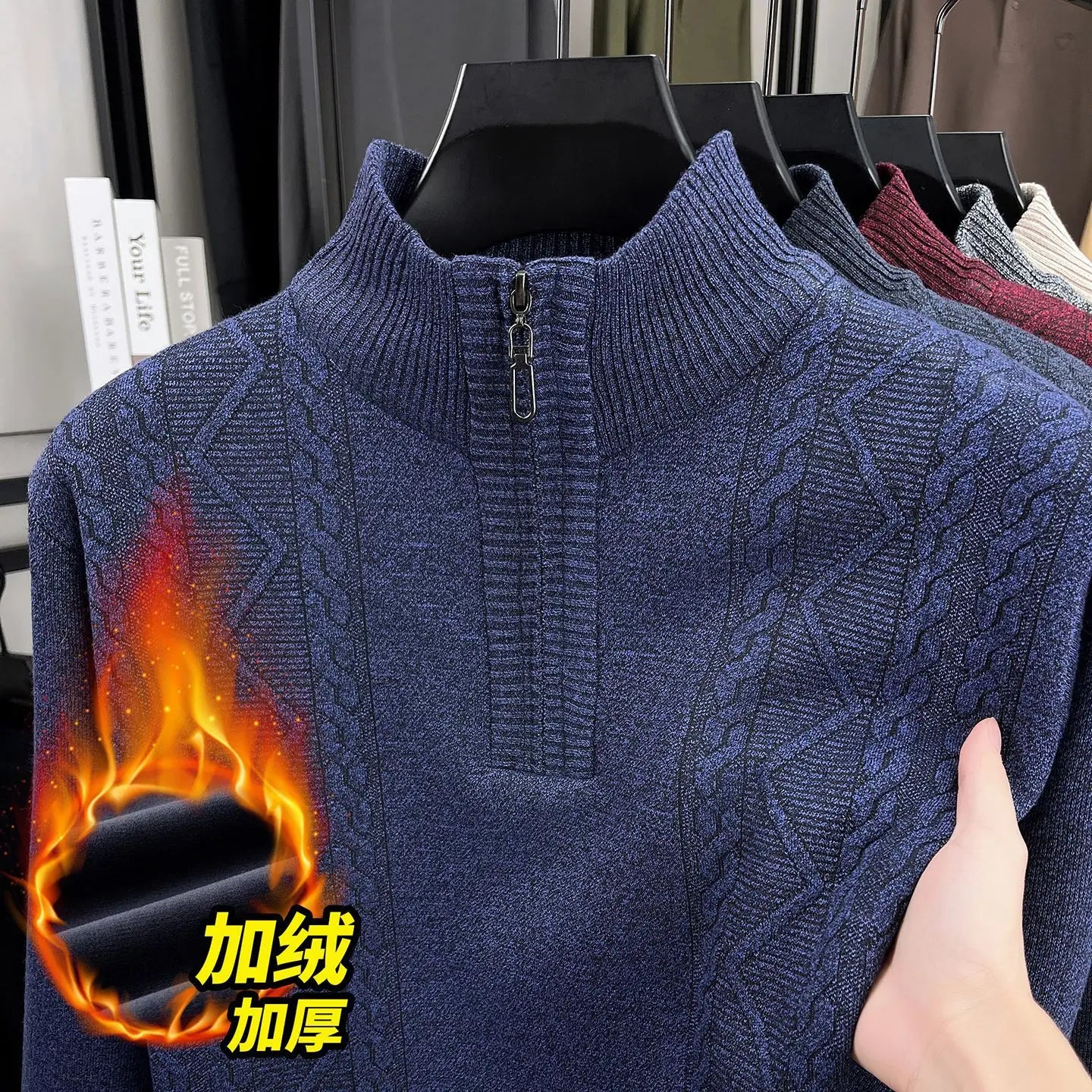 Pull Tricoté en Polaire avec Col Cheminé à Zip - Homme