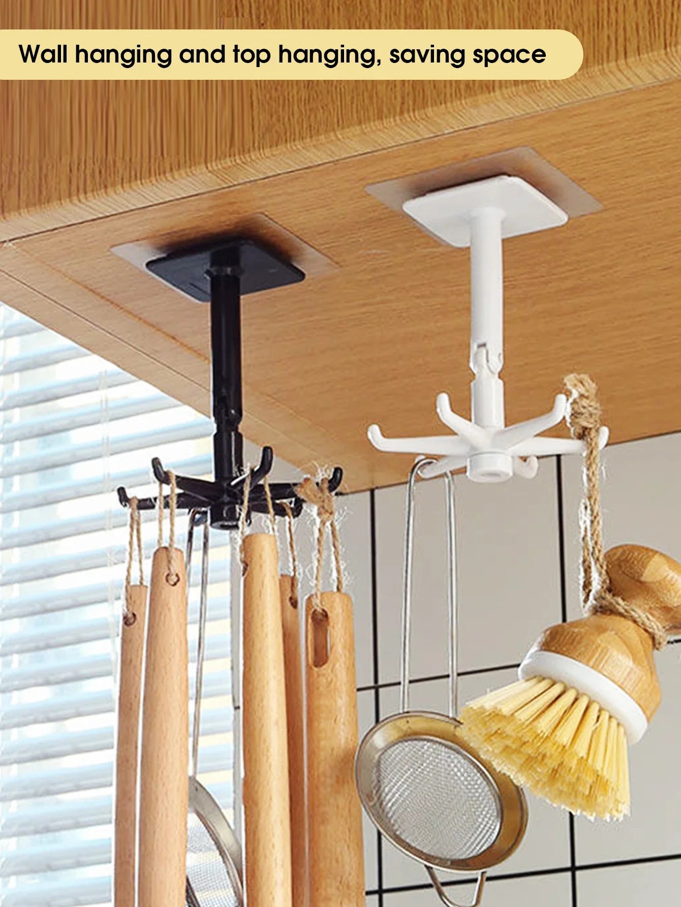 Lot de 3 crochets muraux rotatifs - Rangement pour cuisine