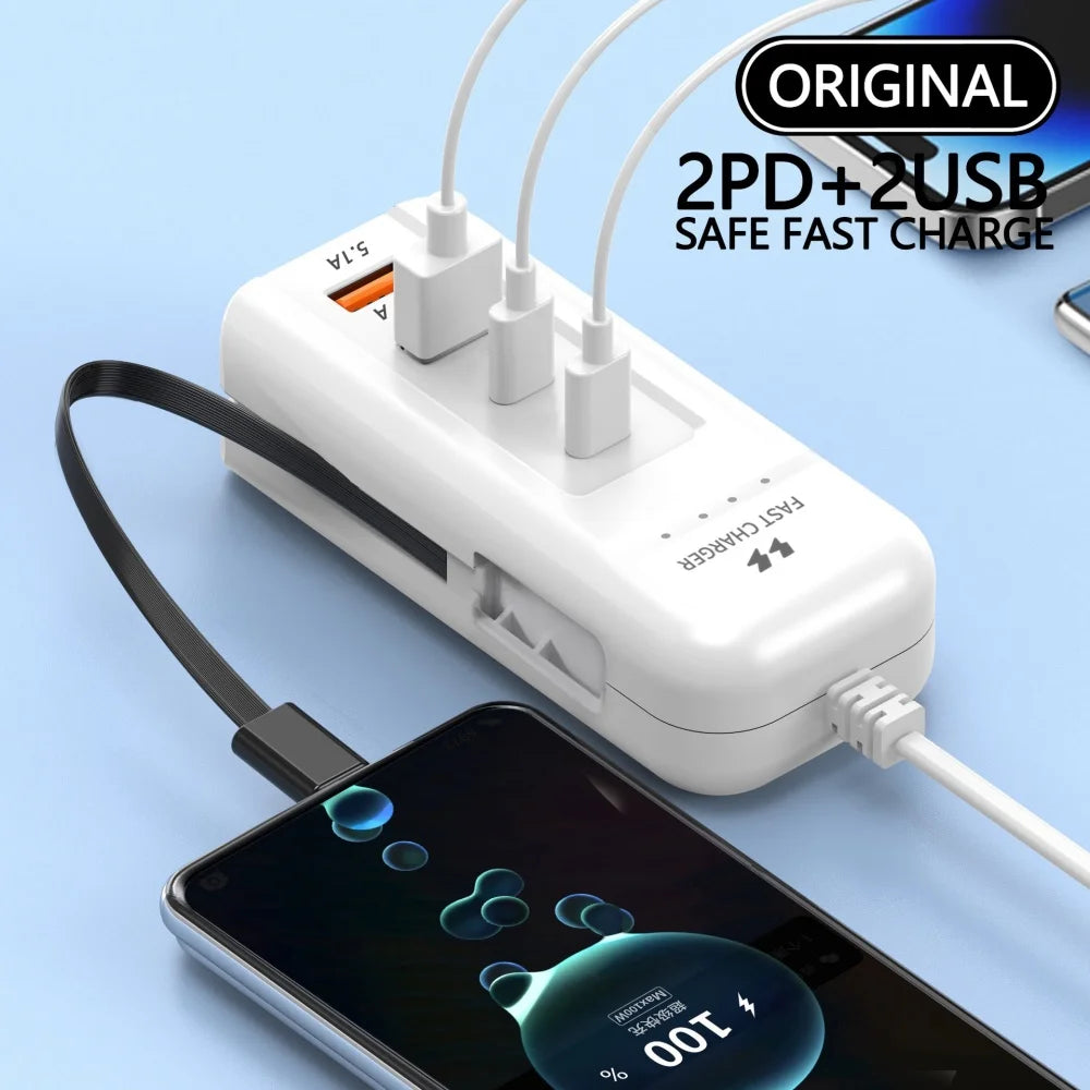 Station de Charge USB C 66W 4 Ports Adaptateur Mural - Charge rapide