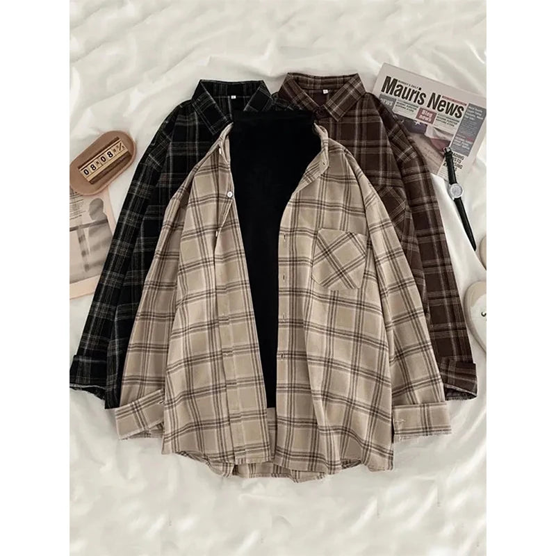 Chemise à Carreaux Oversize Femme – Couleurs Automnales