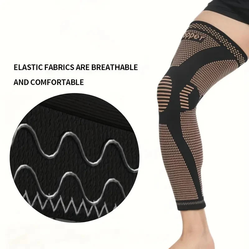 Genouillère de Compression Longue en Fibres de Cuivre – Maintien du Genou et de la Jambe, Extensible & Respirante – 1 ACHETÉE = 1 OFFERTE
