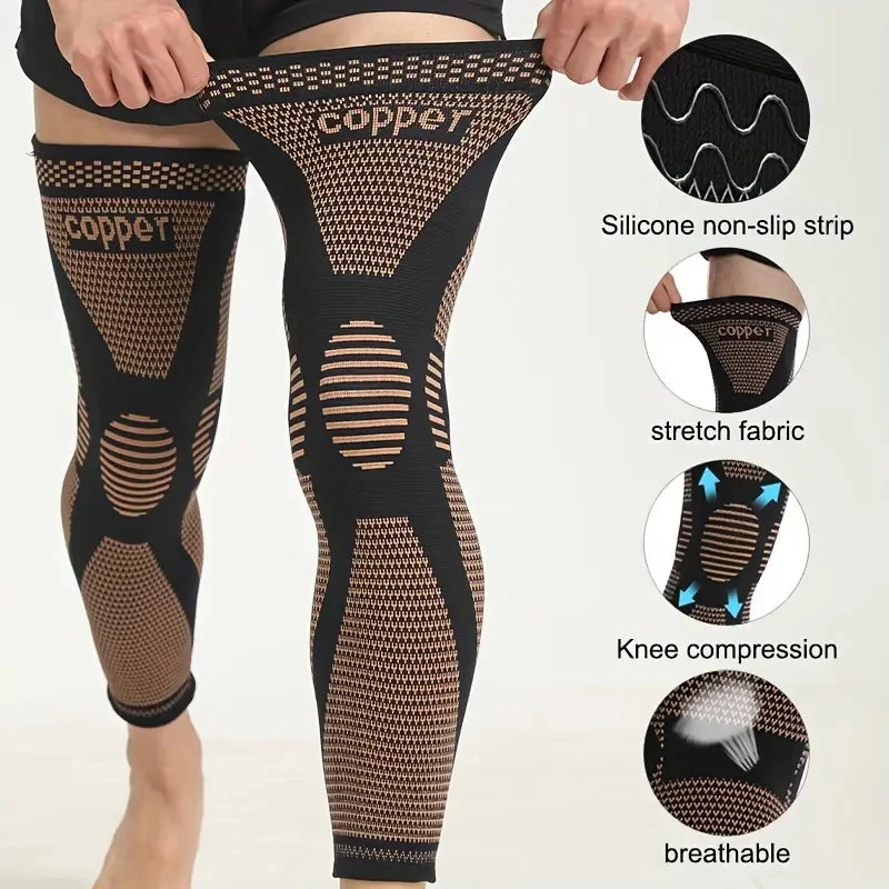 Genouillère de Compression Longue en Fibres de Cuivre – Maintien du Genou et de la Jambe, Extensible & Respirante – 1 ACHETÉE = 1 OFFERTE