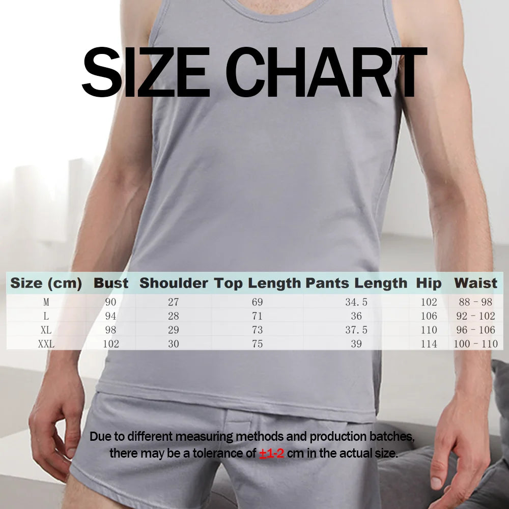 Pyjama homme d'été en coton sans manches avec short — ensemble léger grande taille