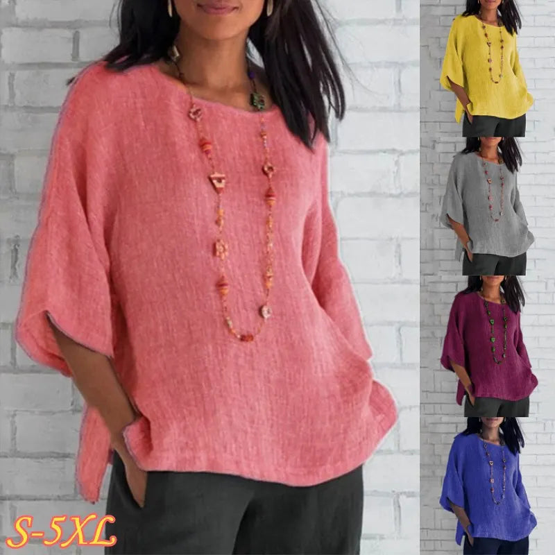 Blouse en Coton & Lin Manches 3/4 - Casual Women Spring 2026