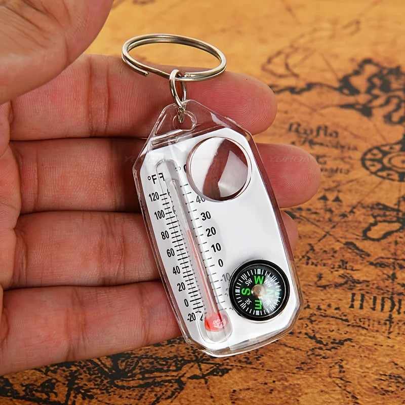 3-in-1 Multifunction Keychain: Compass, Thermometer, and Magnifying Glass - BUY 1 GET 1 FREE