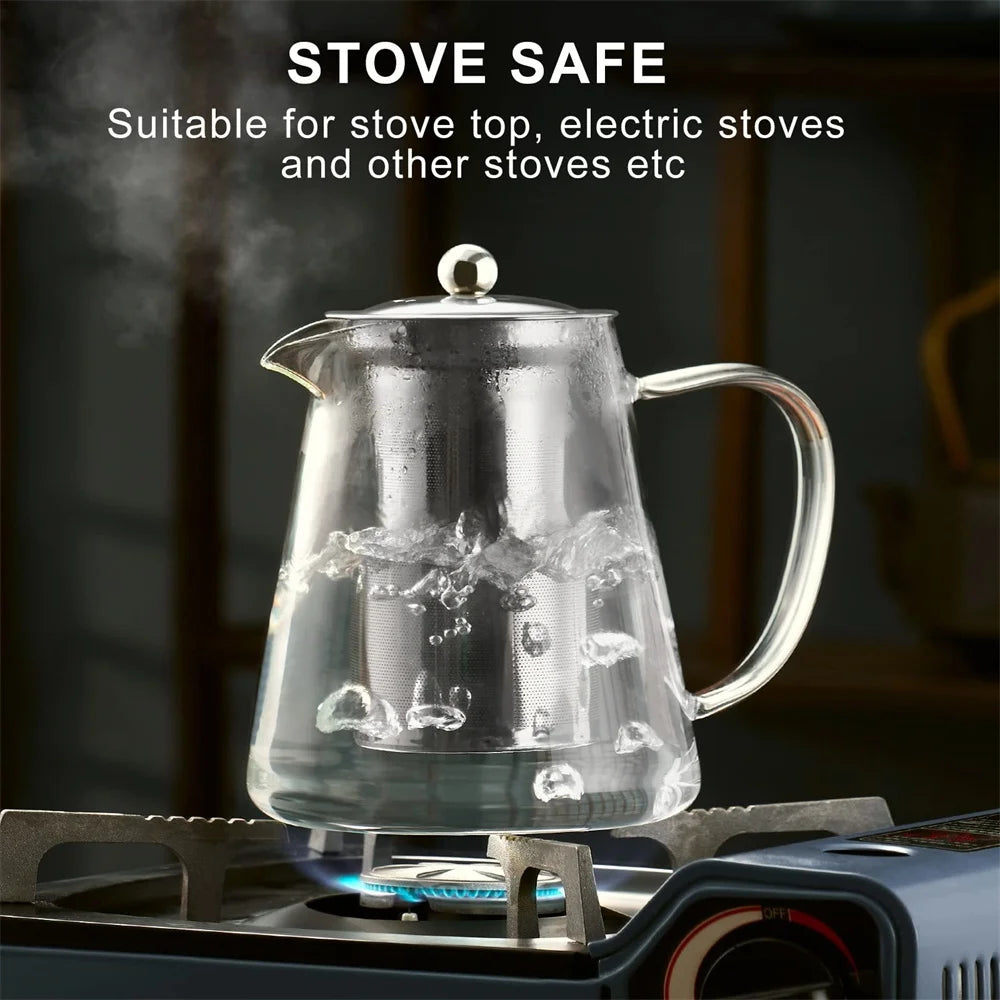 Théière en Verre Borosilicate – Résistante à la Chaleur avec Infuseur Amovible en Acier Inoxydable