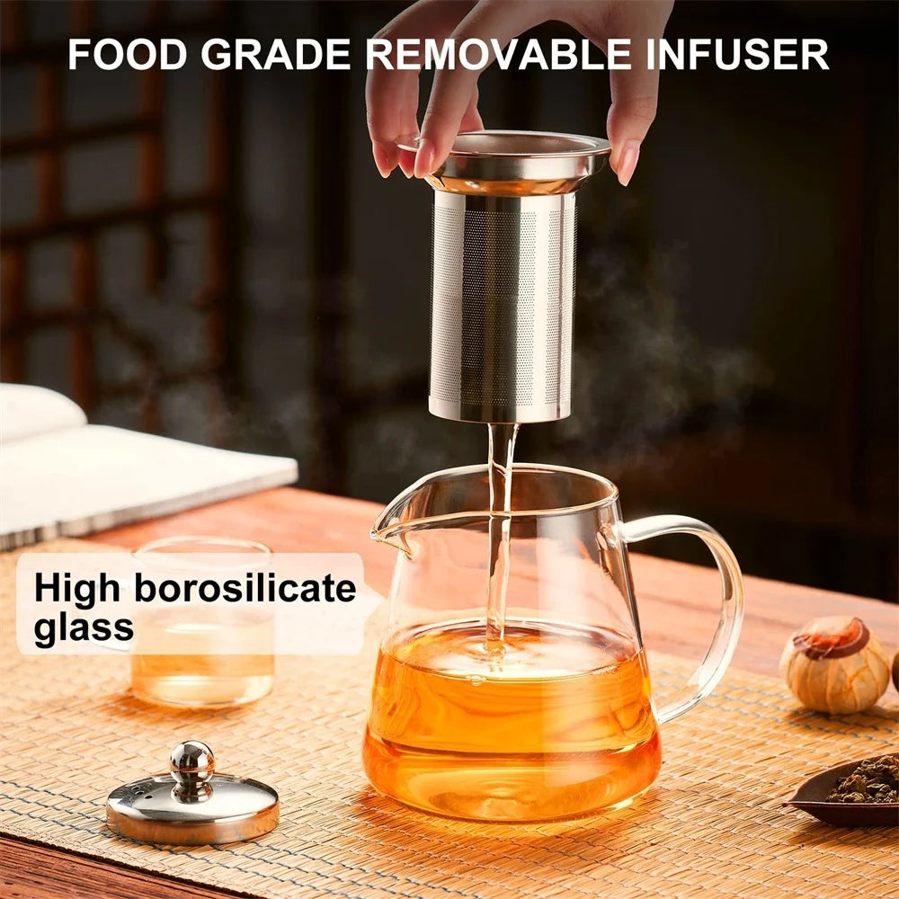 Théière en Verre Borosilicate – Résistante à la Chaleur avec Infuseur Amovible en Acier Inoxydable