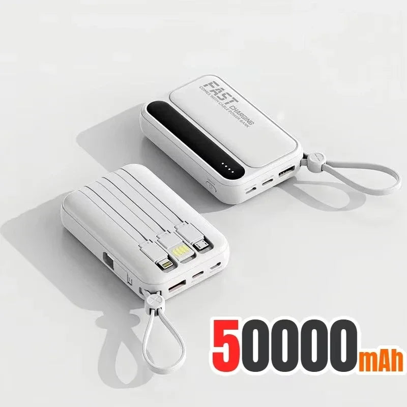 Powerbank Compact avec Câbles Intégrés - 4 en 1 50000mAh