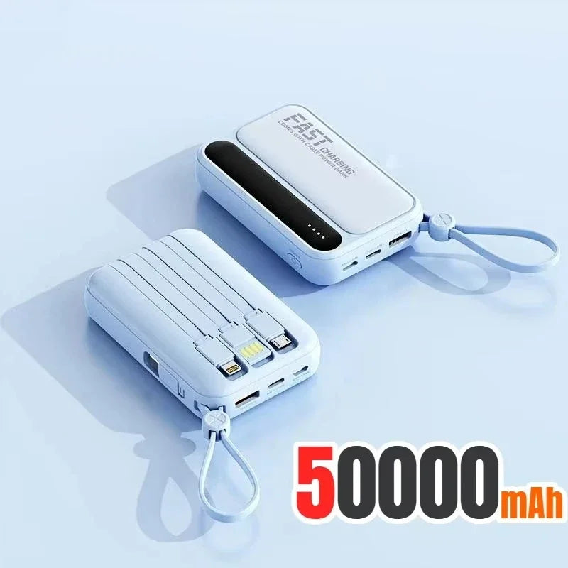 Powerbank Compact avec Câbles Intégrés - 4 en 1 50000mAh