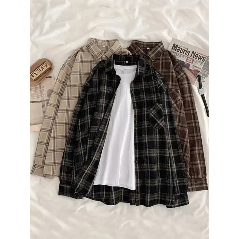 Chemise à Carreaux Oversize Femme – Couleurs Automnales