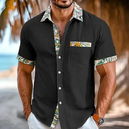 Chemise Homme à Manches Courtes & Poche - Imprimé Tropical