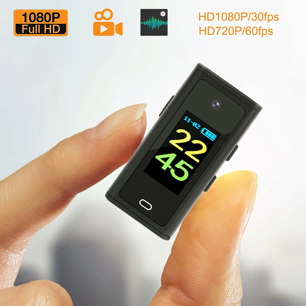 Mini Caméra 1080P HD avec Écran Enregistreur Vidéo & Audio - Clip Portable, Connexion USB & Carte SD Inclus