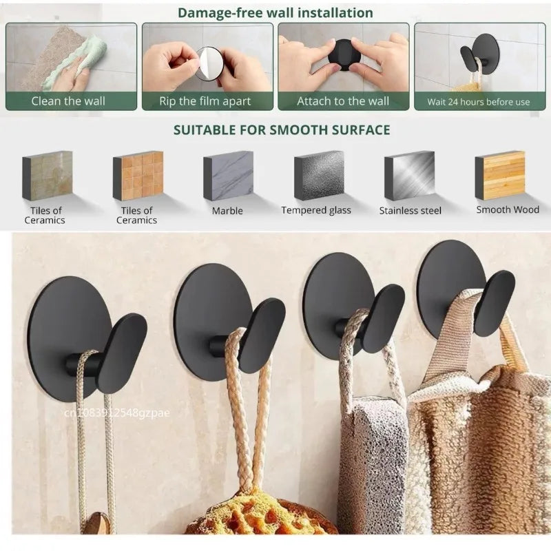Lot de 8 crochets muraux auto-adhésifs noir mat — sans perçage
