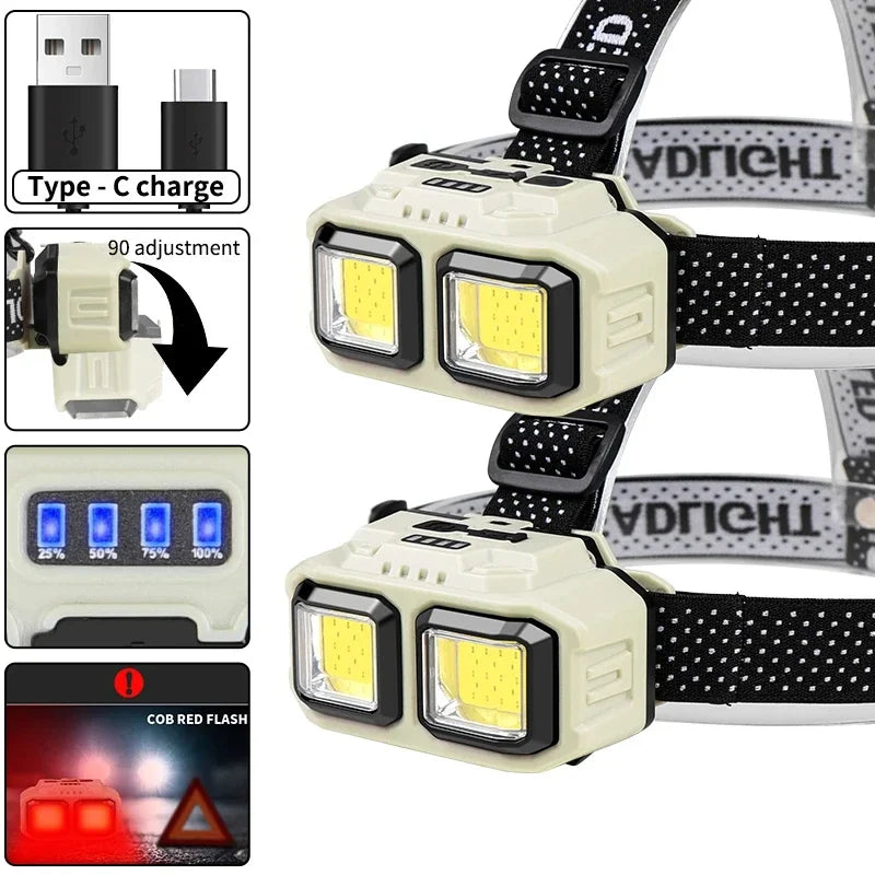 Lampe Frontale LED COB Rechargeable à Capteur - Idéale pour Camping & Cyclisme