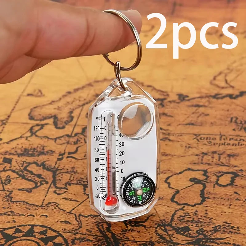 3-in-1 Multifunction Keychain: Compass, Thermometer, and Magnifying Glass - BUY 1 GET 1 FREE