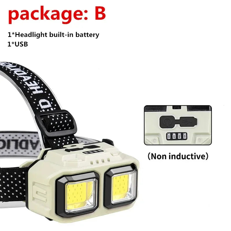 Lampe Frontale LED COB Rechargeable à Capteur - Idéale pour Camping & Cyclisme