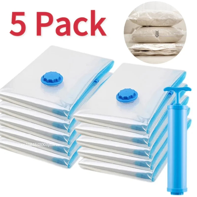 Sacs de Rangement Sous Vide – Lot de 5 + Pompe OFFERTE