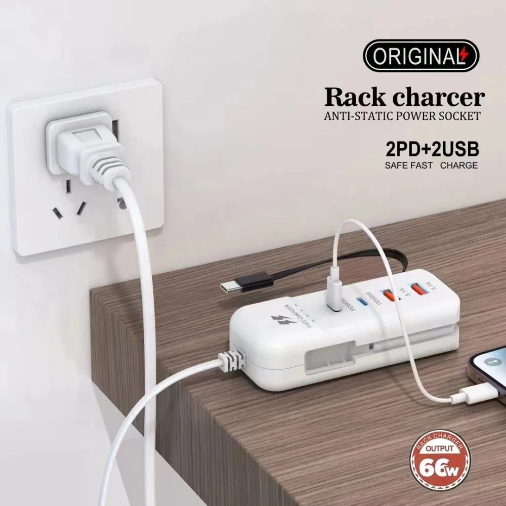 Station de Charge USB C 66W 4 Ports Adaptateur Mural - Charge rapide