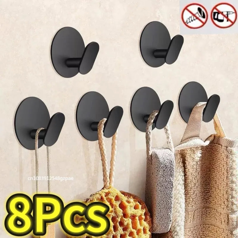 Lot de 8 crochets muraux auto-adhésifs noir mat — sans perçage