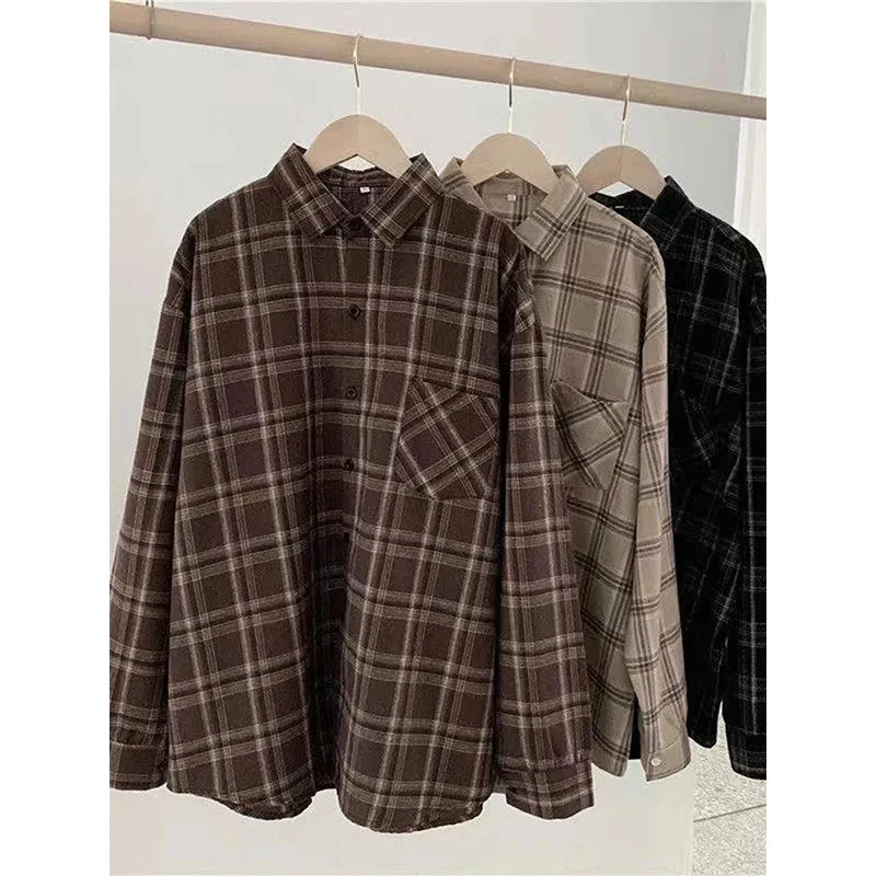 Chemise à Carreaux Oversize Femme – Couleurs Automnales