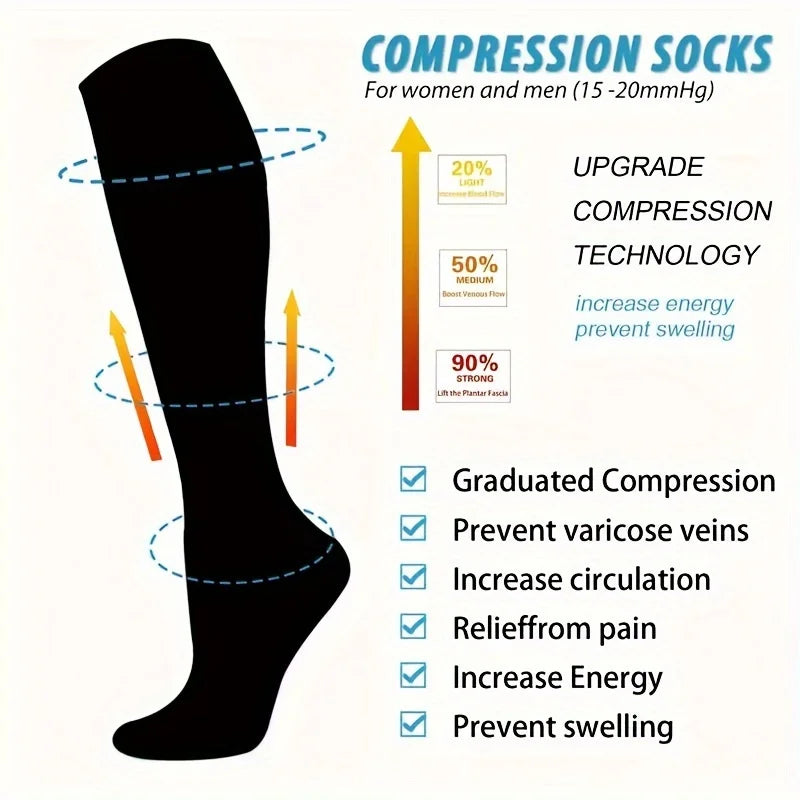 Lot de 6 Paires de Chaussettes de Compression à Motifs
