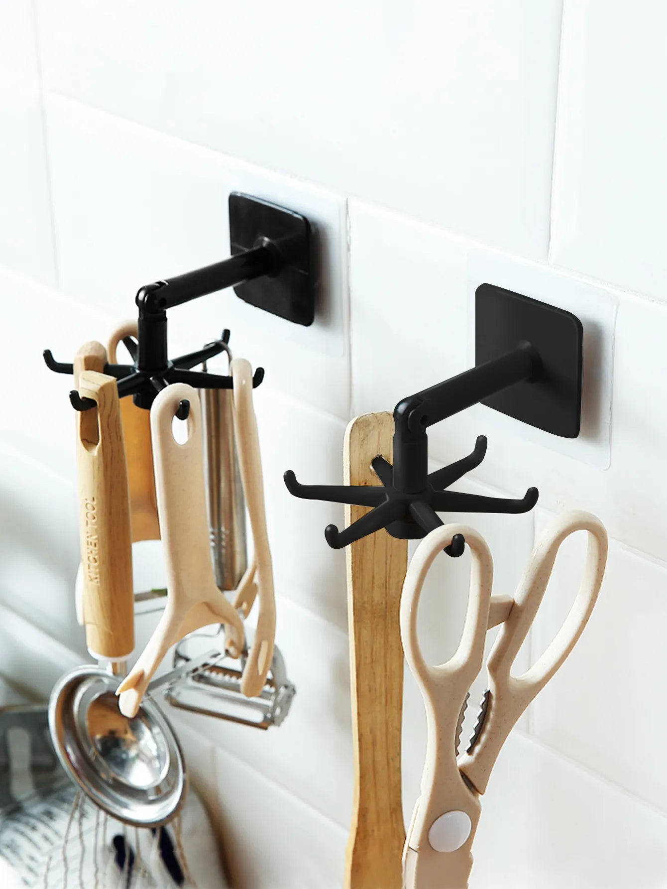 Lot de 3 crochets muraux rotatifs - Rangement pour cuisine
