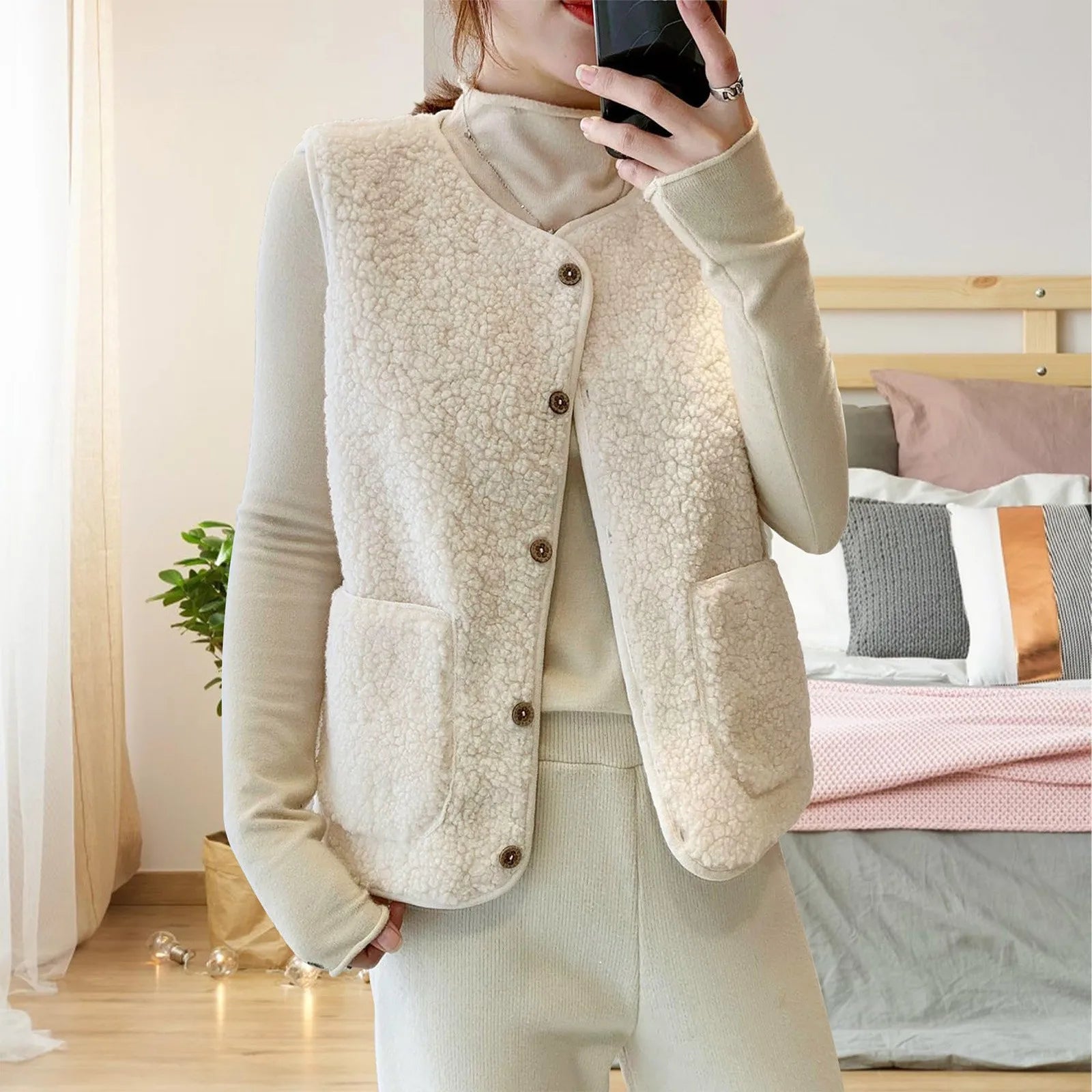 Gilet Polaire Teddy Sans Manches pour Femmes