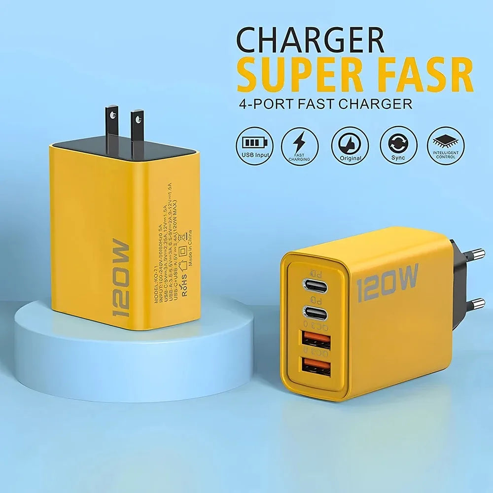 Chargeur 120W Ultra Compact - 2 USB + 2 Type-C